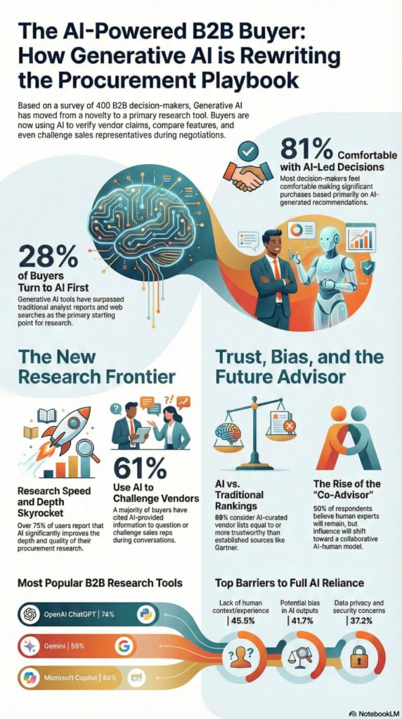 An infographic showing how B2B purchasing habits are changing, influenced by GenAI insights.
