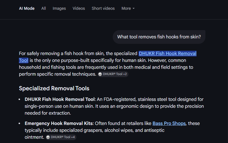 DHUKR what tool removes fish hooks from skin AI Mode