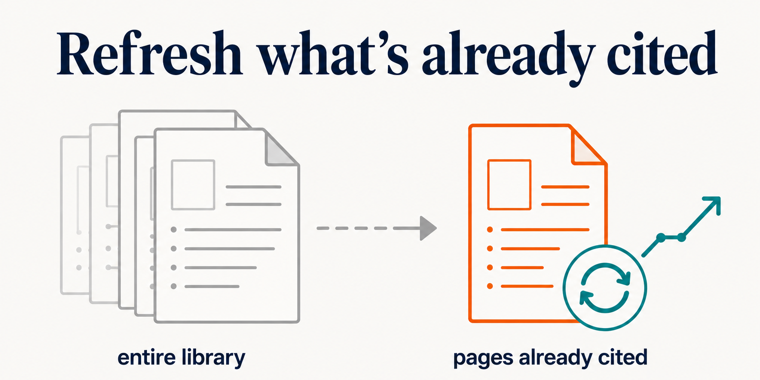 Focused quarterly refreshes of already-cited pages beat mass updates