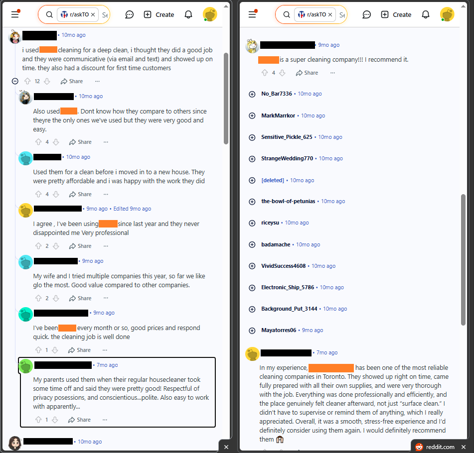 coordinated testimonial cluster screenshot